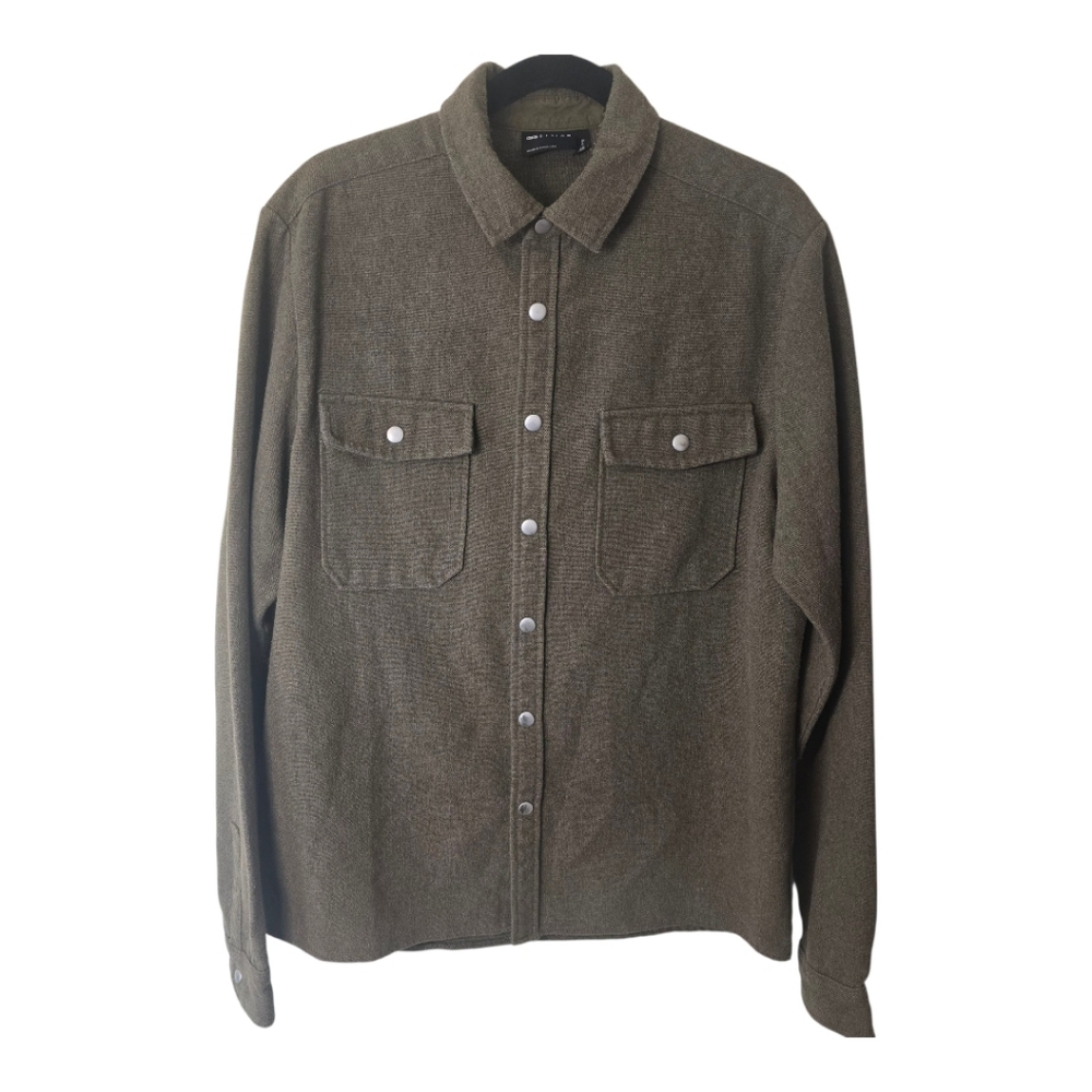 ASOS Designs Men’s Wool Blend Flannel Size Med Long Army Green Gorpcore Grunge